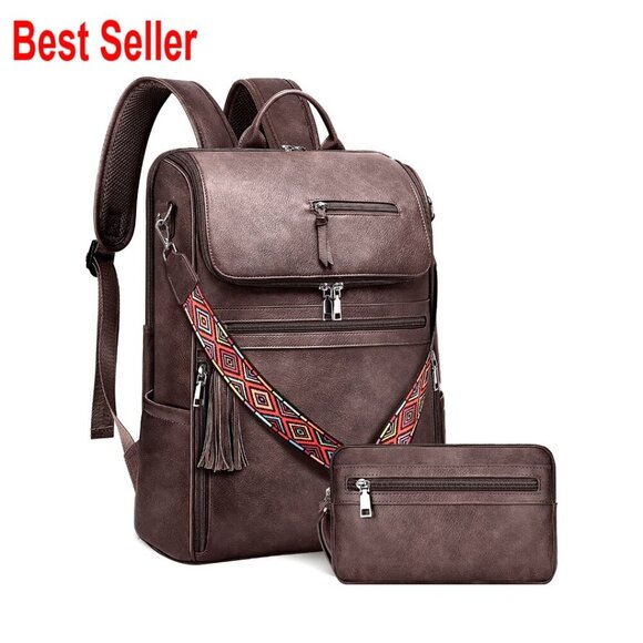 Other - Faux Leather Laptop Backpack for Women with Tassel and Satchel Purse